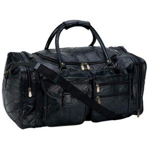 25" Leather Duffle Bag Travel Bag Airplane Carry On Bag - Black